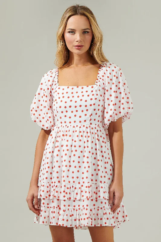 Paola Dots Poplin Ruffle Mini Dress Comfortable Smocked Mini Dress