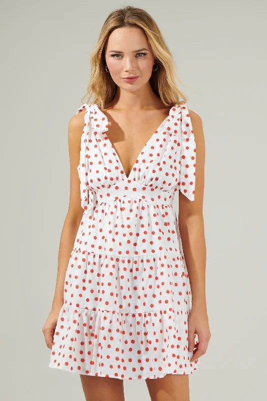Paola Dots Tie Strap Tiered Mini Dress Trendy Tulle Mini Dress