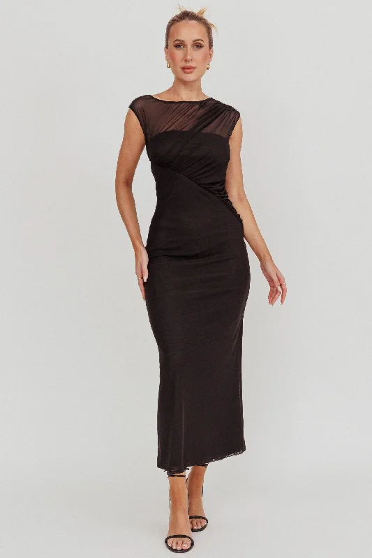 Passion Mesh Sleeveless Maxi Dress Black Stylish Longline Maxi Dress