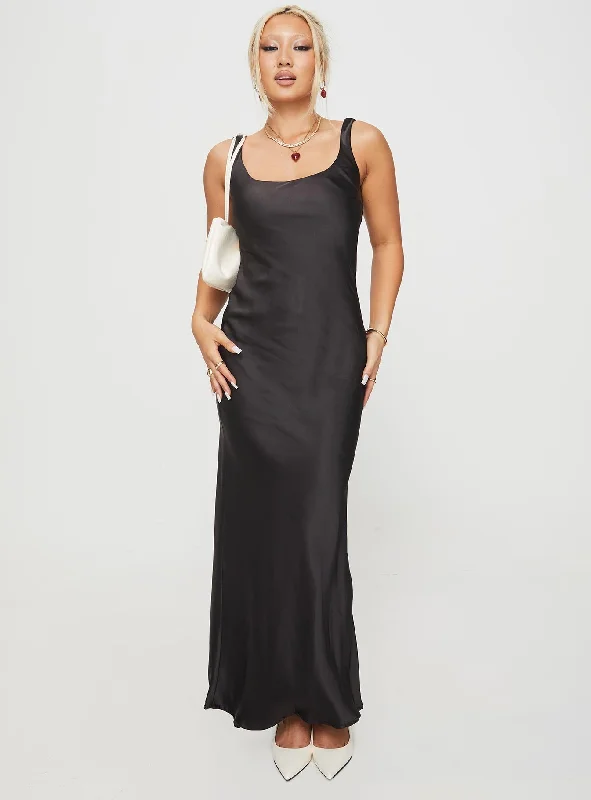Penelopy Bias Cut Maxi Dress Black Comfortable Fitted Maxi Dress