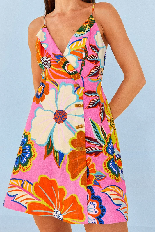 Pink Full Garden Mini Dress Elegant Lace Mini Dress