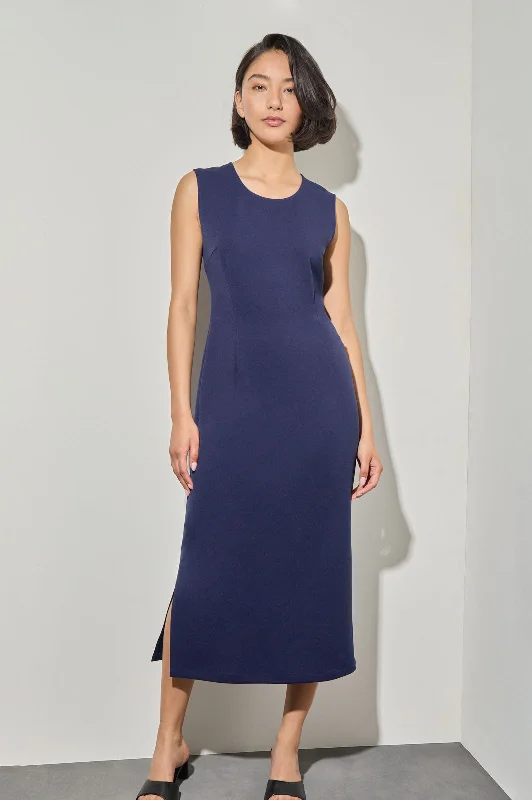 Plus Size Stretch Deco Crepe Sheath Midi Dress Trendy Ruffle Hem Midi Dress