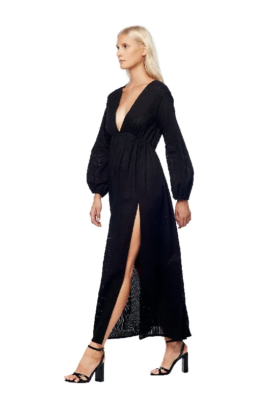 POET MAXI DRESS IN BLACK Elegant Maxi Dress with Ruffles