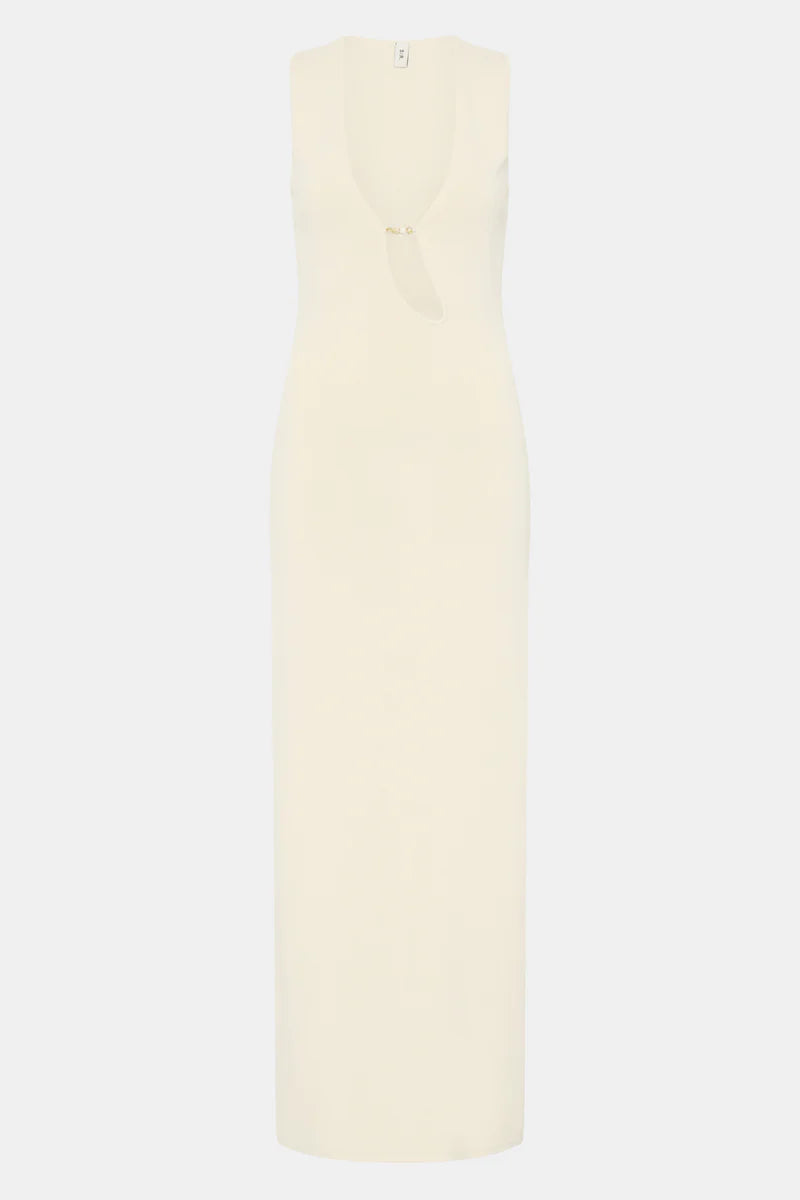KINETIC BEADED MIDI DRESS - ECRU Comfortable Geometric Print Midi Dress