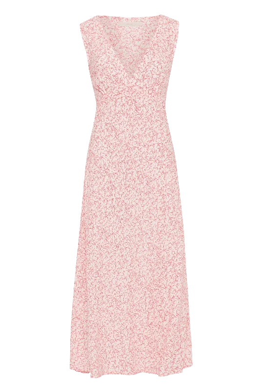 JARDIN MIDI DRESS - MICRO CALLA PRINT/VERMILLION Trendy Flared Sleeve Midi Dress