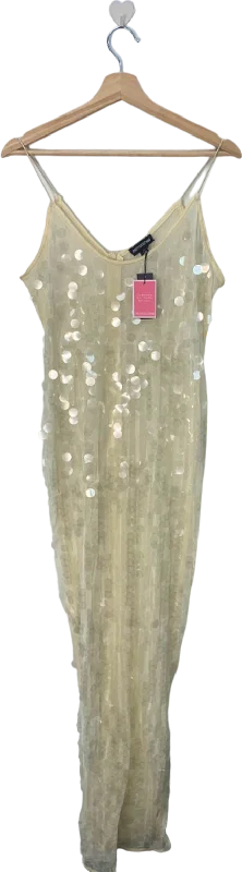 PrettyLittleThing Cream Sheer Sequin Maxi Dress UK 12 Comfortable Bohemian Maxi Dress