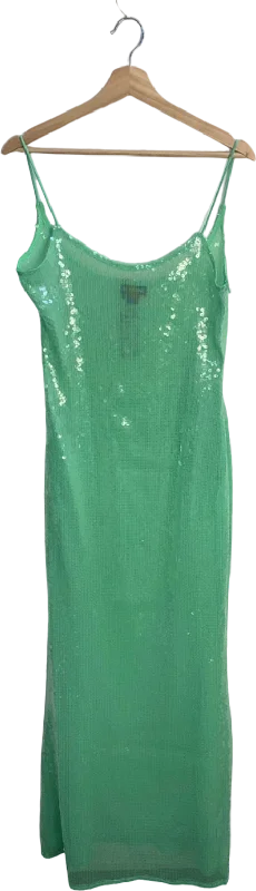 PrettyLittleThing Pale Lime Sequin Square Neck Fishtail Maxi Dress Size 12 Cozy Maxi Dress with Slit