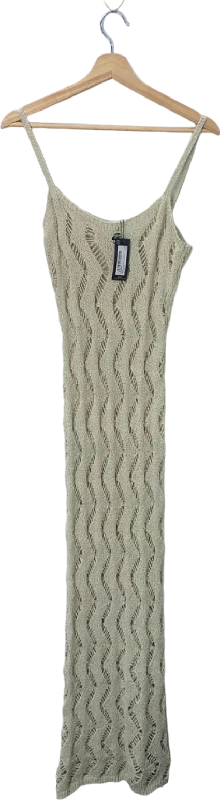 PrettyLittleThing Sand Textured Cut Out Detail Knit Maxi Dress M Stylish One-Shoulder Maxi Dress