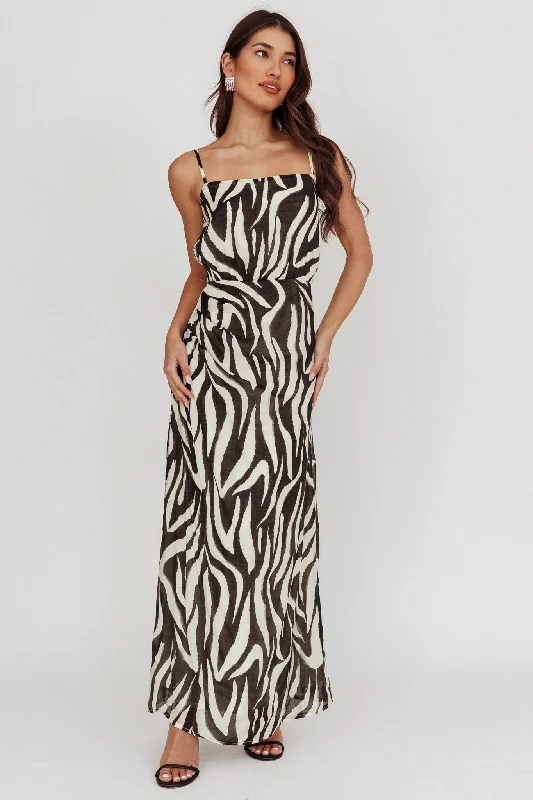 Pristine Zebra Print Maxi Dress Black Elegant Maxi Dress with Lace