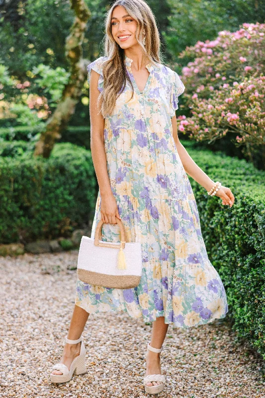 Real Love Yellow Floral Midi Dress Fashionable Skater Midi Dress
