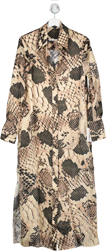 REISS Brown Imogen Atelier Silk Snake Print Maxi Dress UK 6 Stylish Longline Maxi Dress