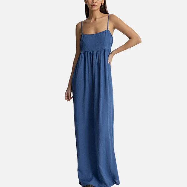 Rhythm Cruz Maxi Dress - Blue Elegant Maxi Dress with Ruffles