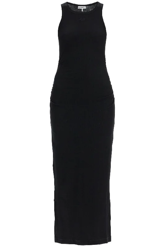 "ribbed jersey midi dress with nine T3935 BLACK Trendy A-Line Midi Dress