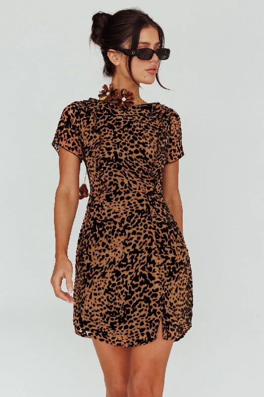 Ring Leader Short Sleeve Mini Dress Leopard Black Cozy Cotton Mini Dress