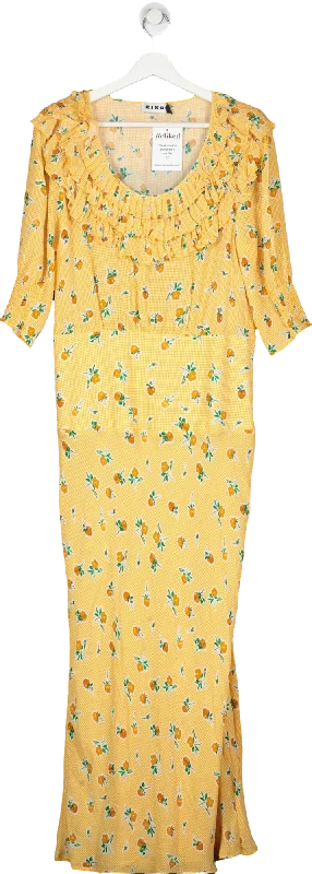 Rixo Yellow Belle Floral Silk-blend Maxi Dress UK L Comfortable Satin Maxi Dress