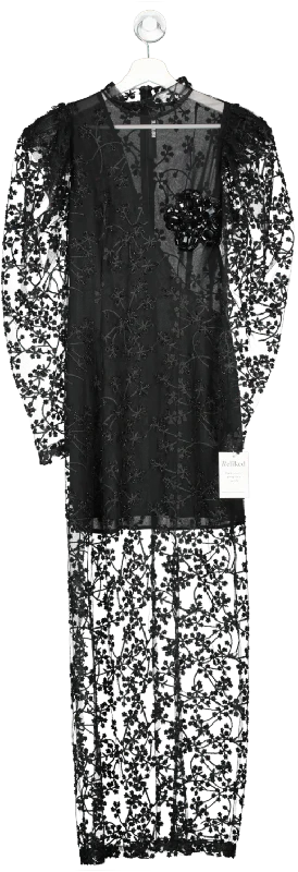 Rotate Birger Christensen Black Crystal Flower Maxi Dress UK 6 Chic Button-Up Maxi Dress