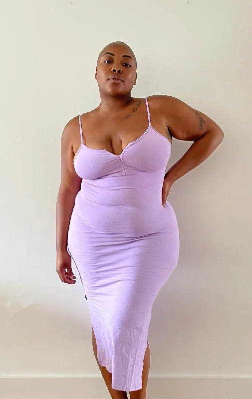 Saffi Midi Dress in Lilac Trendy Floral Wrap Midi Dress