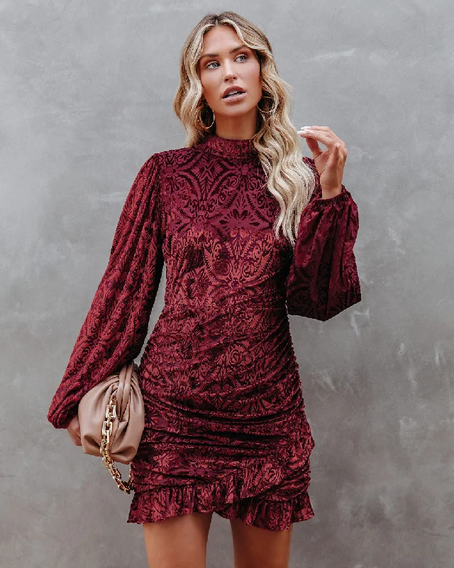Salem Ruched Velvet Mini Dress - Brick Comfortable Boho Mini Dress