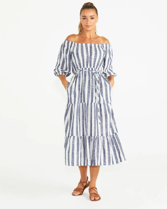 Sass Harley Midi Dress - Stripe Elegant Satin Slip Midi Dress