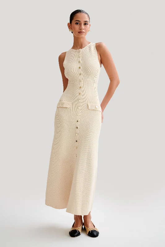 Sawyer Sleeveless Buttoned Maxi Dress - Ivory Cozy Wrap Maxi Dress