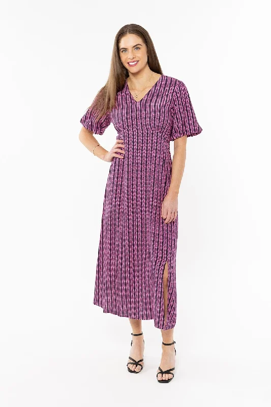 Seeking Lola Ambitious Midi Dress - Pink Stem Comfortable Button Front Midi Dress