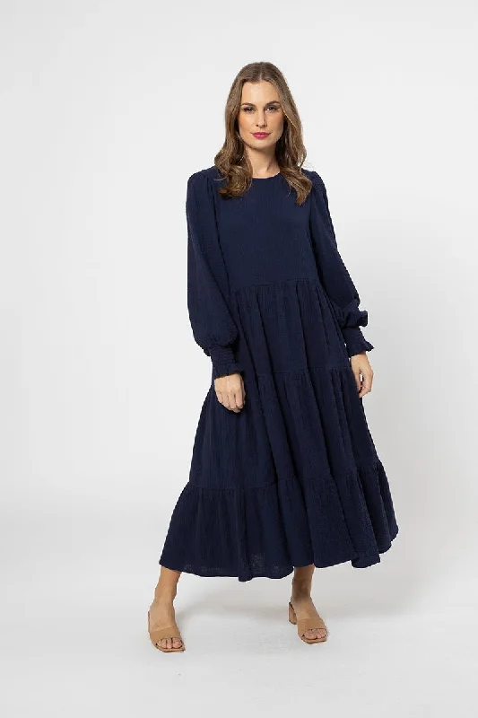 Seeking Lola Complete Midi Dress - Navy Fashionable One-Shoulder Midi Dress