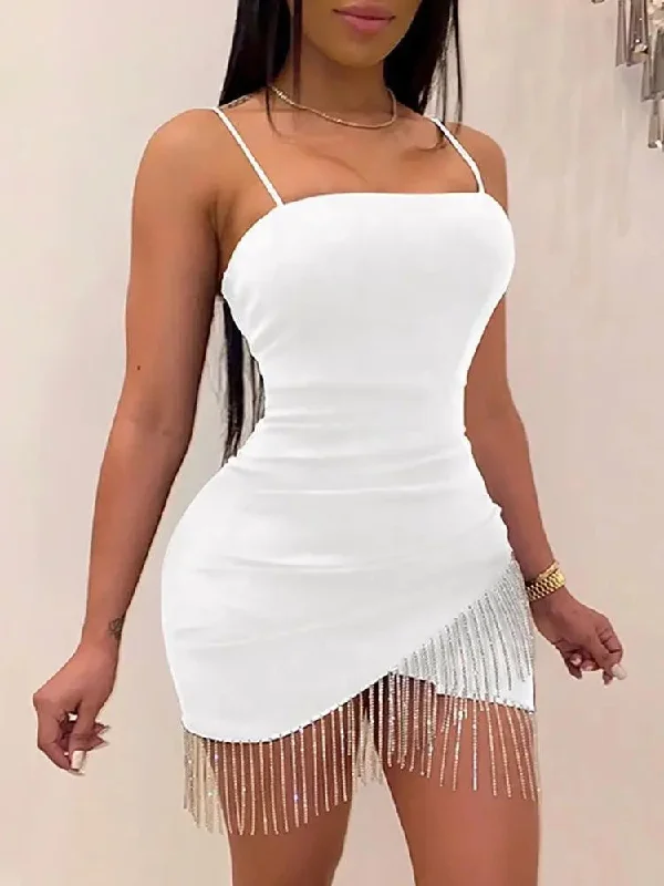Sexy Tassels Elegant Club Autumn Halter Backless Mini Dresses Fashionable Party Mini Dress
