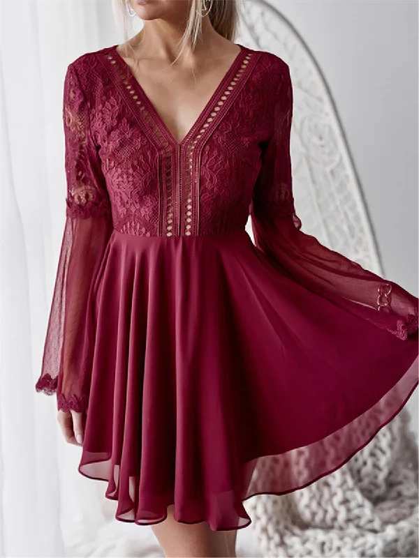 Sexy Backless Lace Cutout Flare Sleeve Mini Dresses Cozy Wraparound Mini Dress