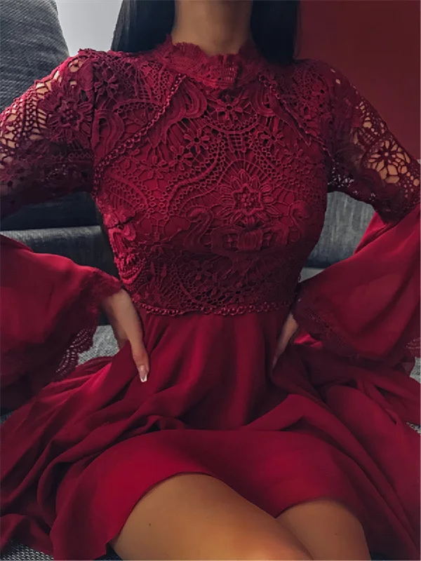 Sexy Backless Lace Strap Solid Color Mini Dresses Fashionable Boho-Chic Mini Dress