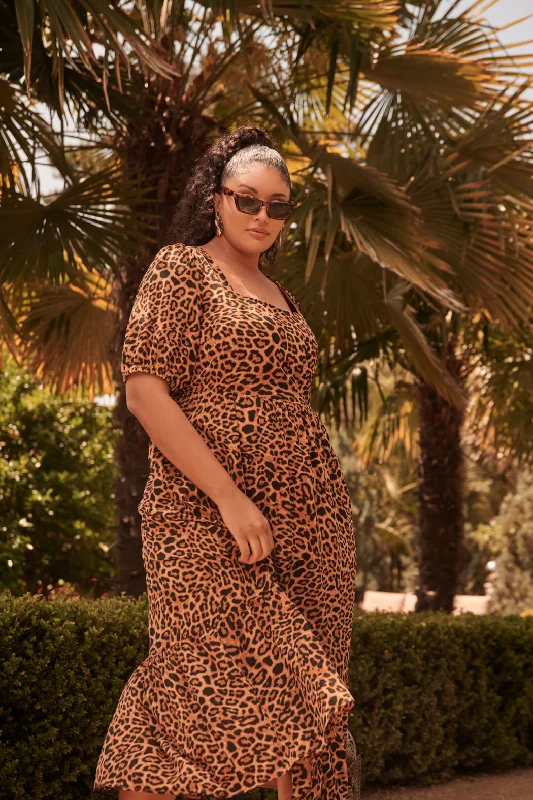 Shaina Leopard Sweetheart Lynette Maxi Dress Curve Stylish Maxi Dress with Frills