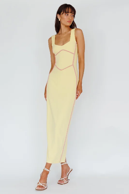 Shenae Piping Trim Maxi Dress Lemon Cozy Open-Back Maxi Dress