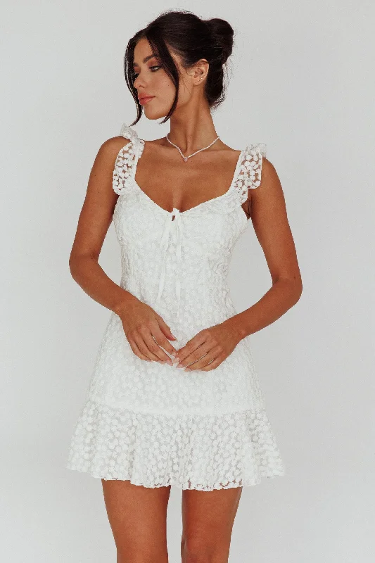 Shenay Ruffle Strap Embroidered Mini Dress White Cozy Wraparound Mini Dress