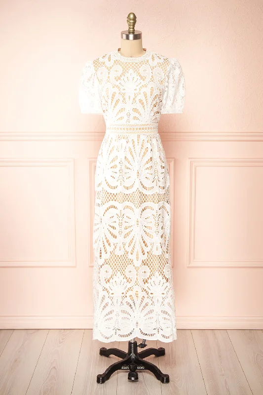 Shevona White | Crocheted Lace Midi Dress Stylish Silk Midi Dress