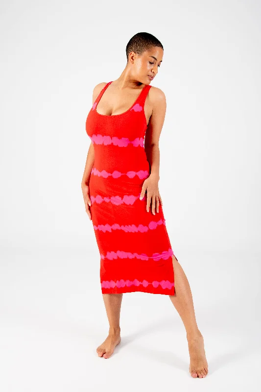 Shinni Neck Midi Dress In Blot Red Stylish Wraparound Midi Dress