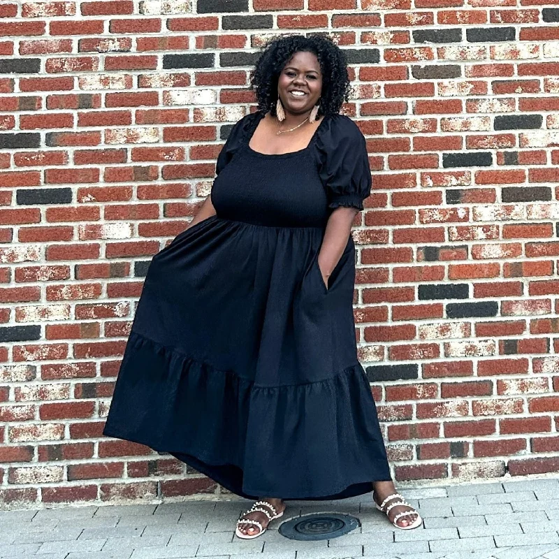 Shirred Midi Dress - Black Cozy T-shirt Midi Dress