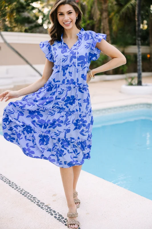 Show You Off Blue Floral Midi Dress Comfortable Empire Waist Midi Dress