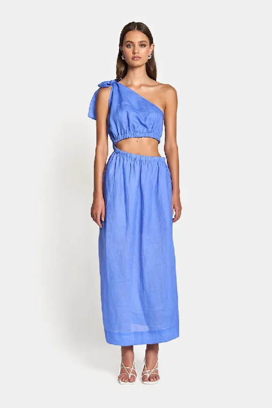 Sienna One Shoulder Cut Out Midi Dress Cozy Midi Dress with Pockets