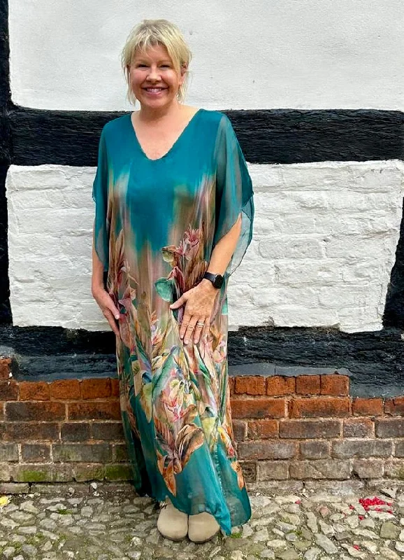 Silk Jungle Print Midi Dress Trendy Boho Midi Dress