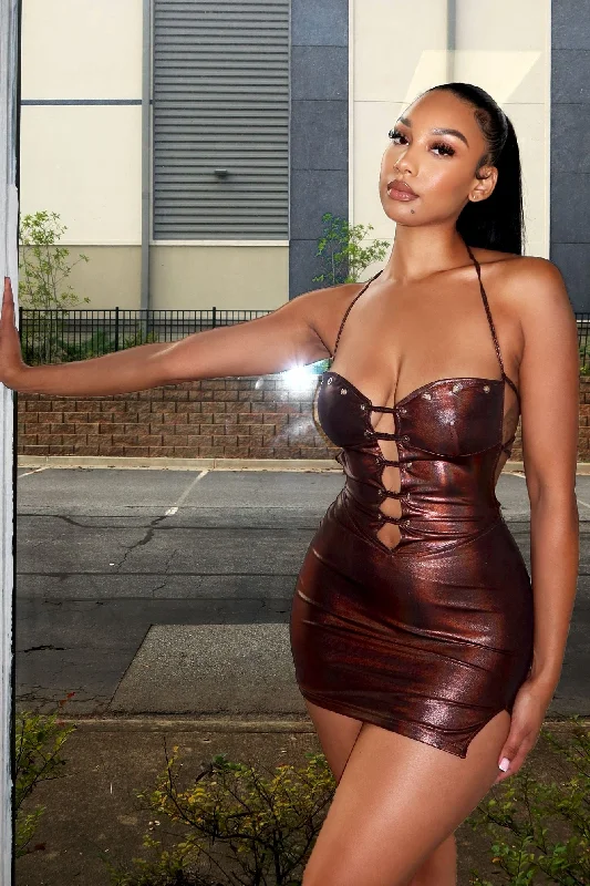 Sofia Eyelet Lace Up Mini Dress Casual High-Waist Mini Dress