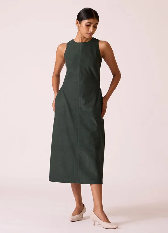 Sofia Green Corduroy Midi Dress Elegant Maxi-Midi Hybrid Dress