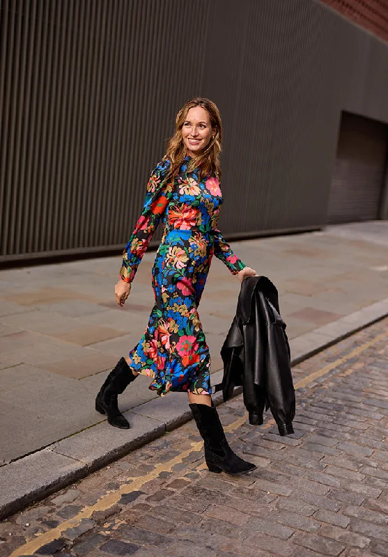 Sophie Tiered Hem Floral Print Midi Dress In Multi Stylish High-Waisted Midi Dress