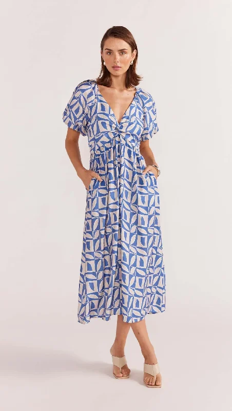 Staple the Label Alto Midi Dress - Blue Geo Chic Bohemian Midi Dress