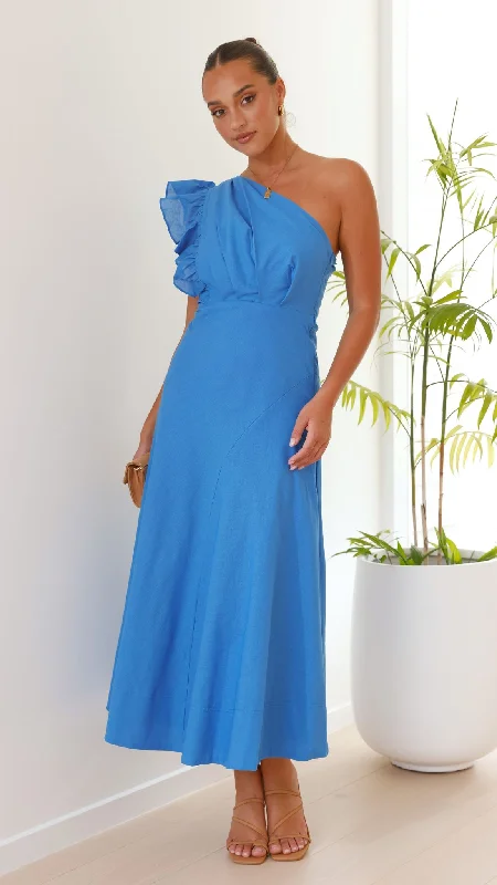 Stassie Midi Dress - Blue Comfortable Ribbed Midi Dress