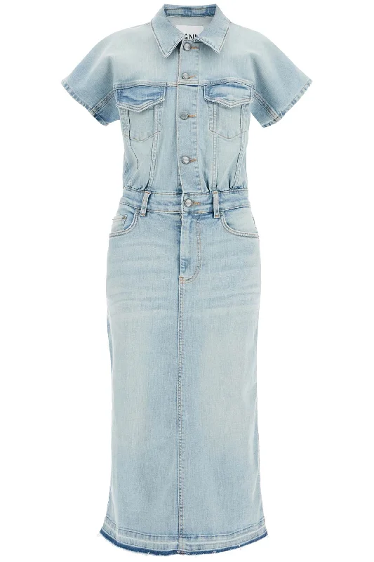 stretch denim midi dress in 8 J1520 TINT WASH Chic Bohemian Midi Dress