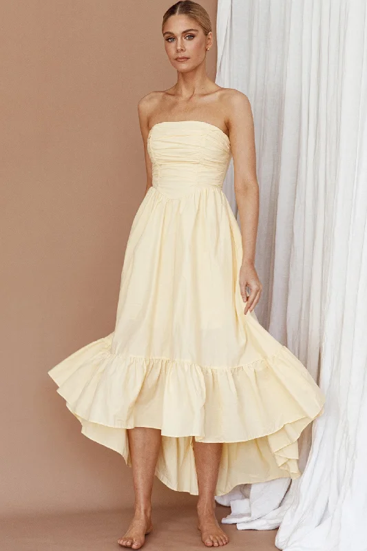 Sunday Mornings Ruched Bust Midi Dress Lemon Trendy Ruched Side Midi Dress