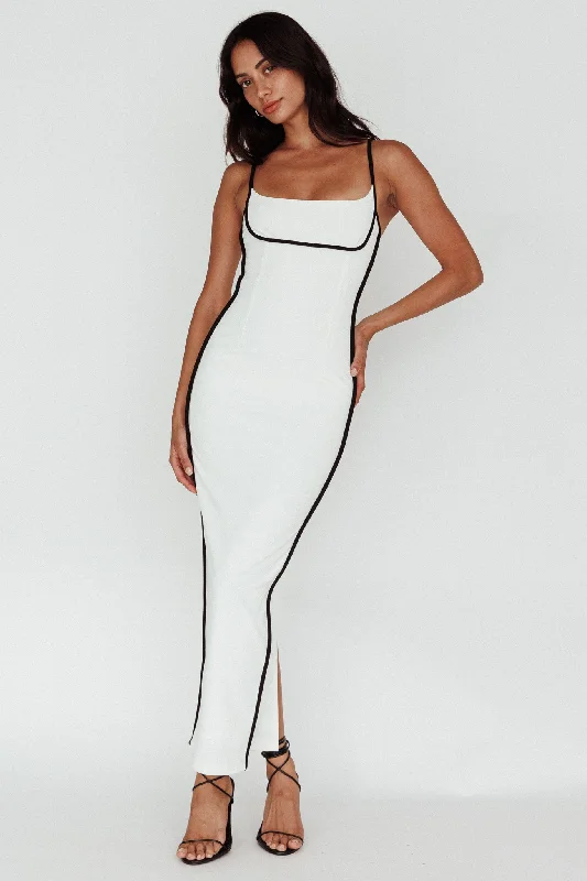 Sunny Coast Piping Trim Maxi Dress White/Black Trendy Floral Print Maxi Dress