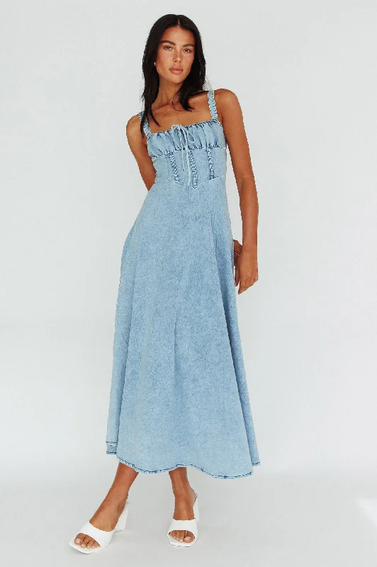 Sweet Pea Tied Bust Maxi Dress Denim Blue Elegant Velvet Maxi Dress