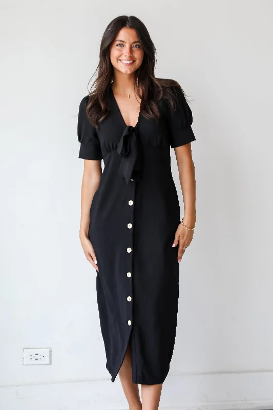 FINAL SALE - Sweet Perception Black Midi Dress Trendy Boho Midi Dress