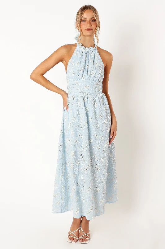 Taila Halterneck Midi Dress - Blue Floral Fashionable Pencil Midi Dress