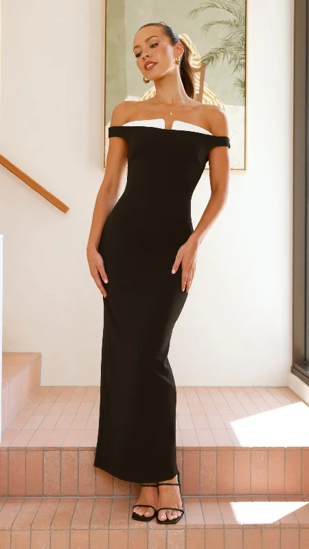 Talmai Maxi Dress - Black / White Comfortable Casual Maxi Dress